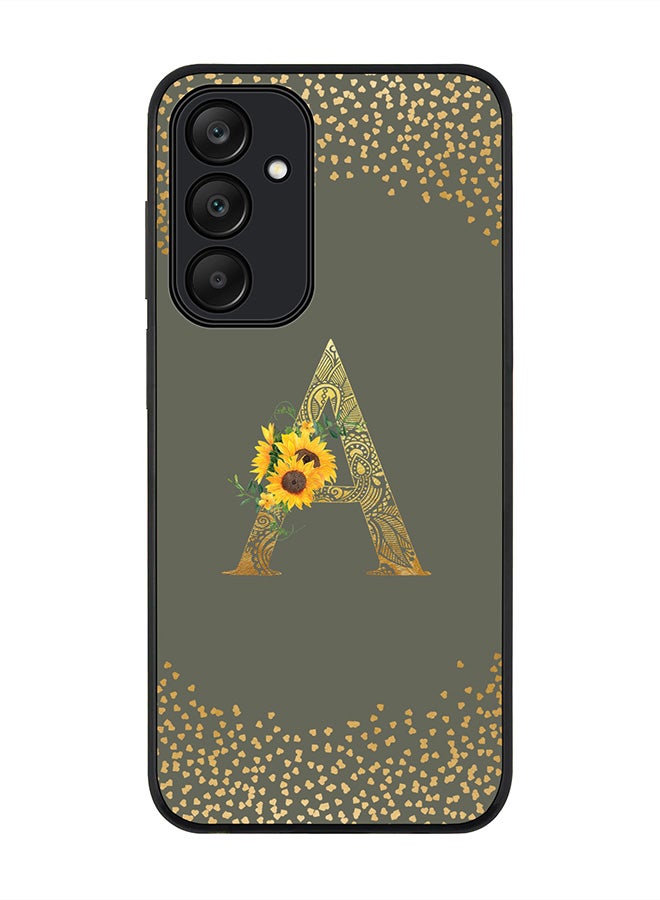 Stylizedd Rugged Black edge case for Samsung Galaxy A25 Case Cover- Custom Monogram Initial Letter Floral Pattern Alphabet-A  (Olive Green )  - Image 1