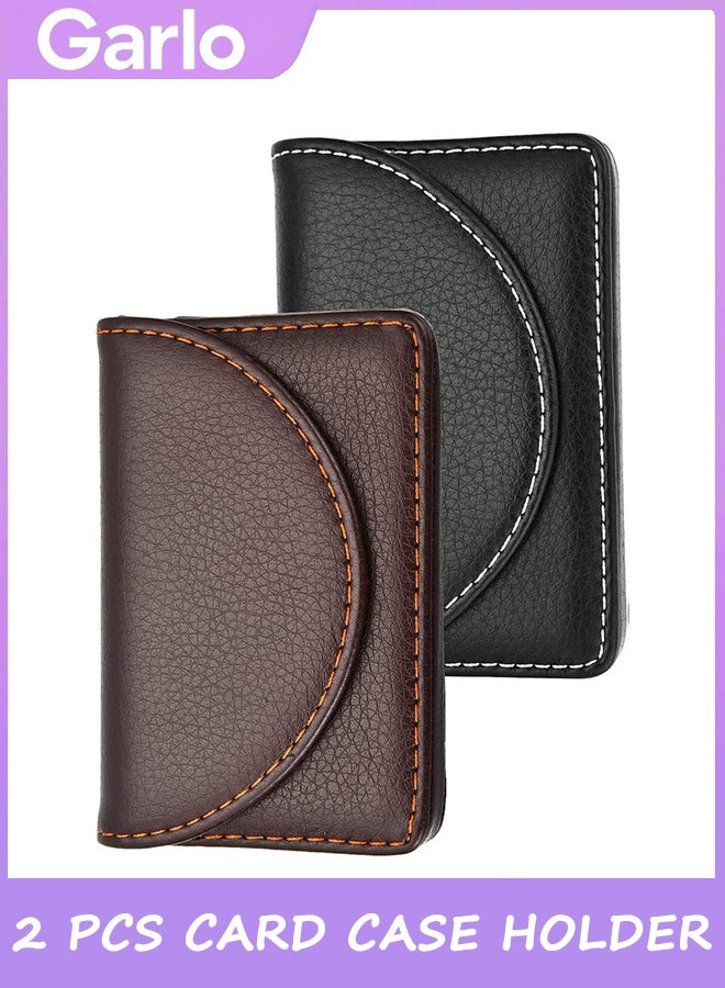 2 Leather Business Card Case Holder, Pocket Cards Wallet Case for Men Women Name Card Case Holder with Magnetic Shut, Holds 25 Business Cards