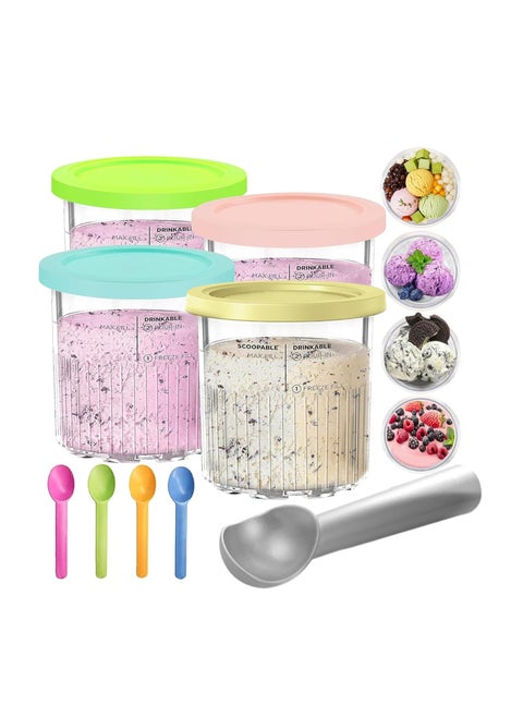 4 Pack Ninja Pint Cups and Lids for NC501 NC500 Ice Cream Cream Containers Cups Tubs Canister Set Milkshake Pots Compatible with Ninja Ice Cream Maker Machines