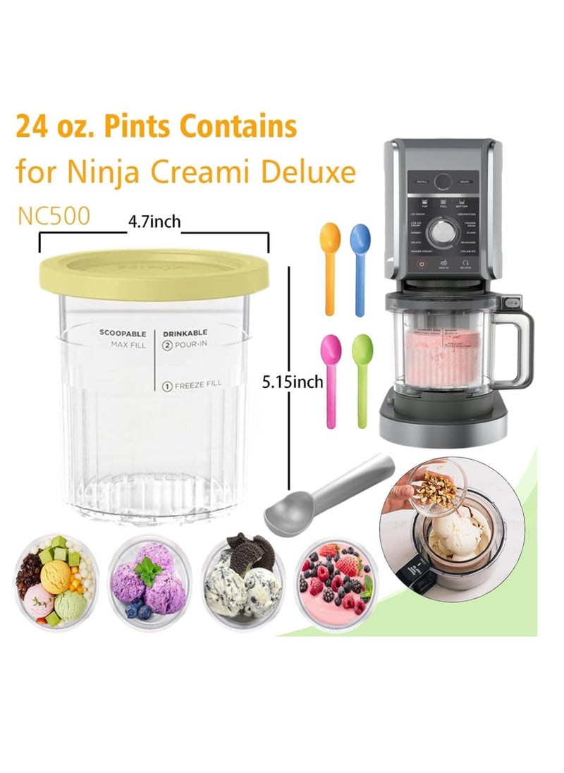 4 Pack Ninja Pint Cups and Lids for NC501 NC500 Ice Cream Cream Containers Cups Tubs Canister Set Milkshake Pots Compatible with Ninja Ice Cream Maker Machines