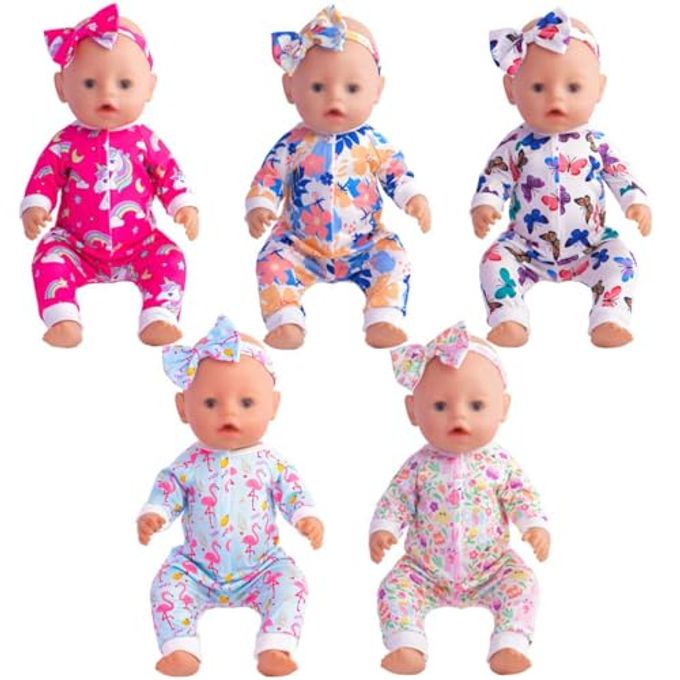 sweet dolly Baby Doll Accessories 5 Set Baby Doll Clothes and Headbands for 14-18 Inch Dolls, 10 PCs in Total - Image 1