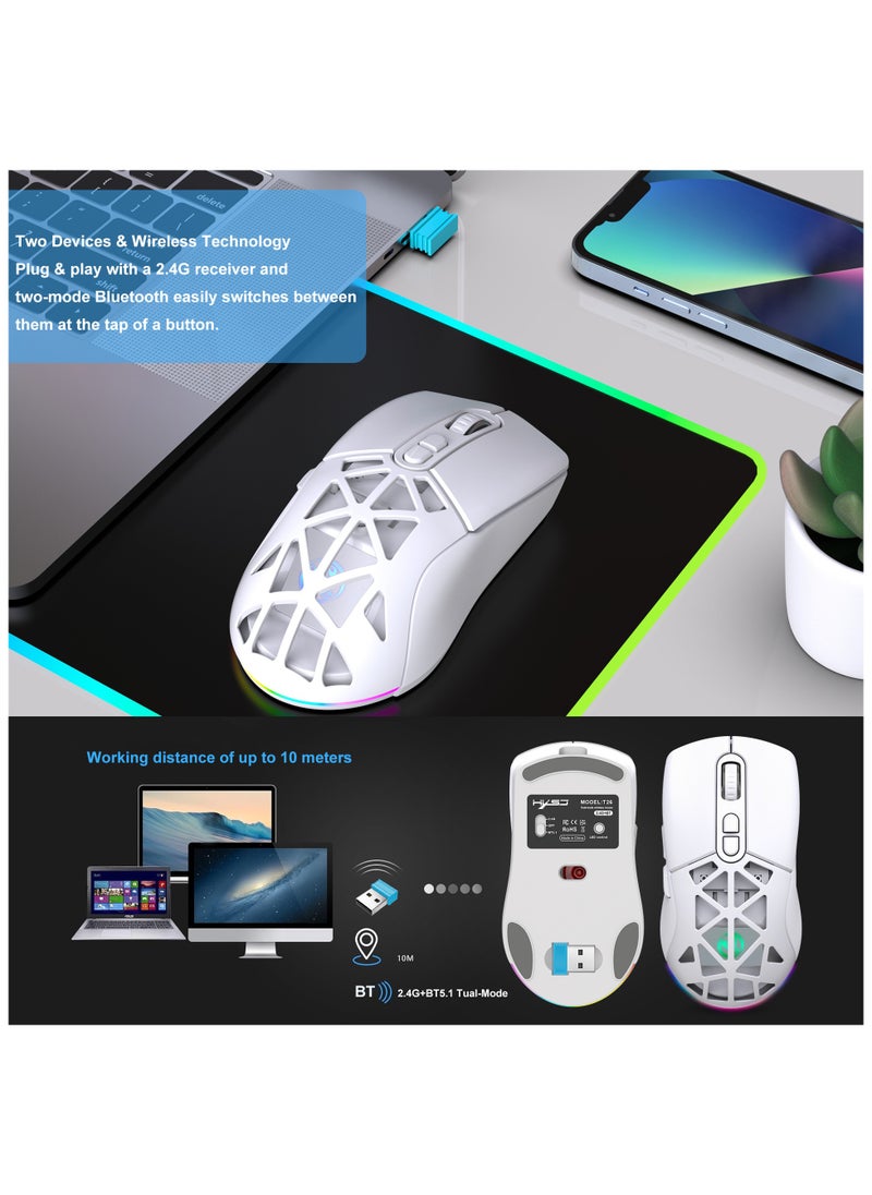 HXSJ - HXSJ New T26 Dual-Mode Wireless Mouse RGB Backlight 4800dpi built-in 650mAh rechargeable battery BT5.1 - Image 1