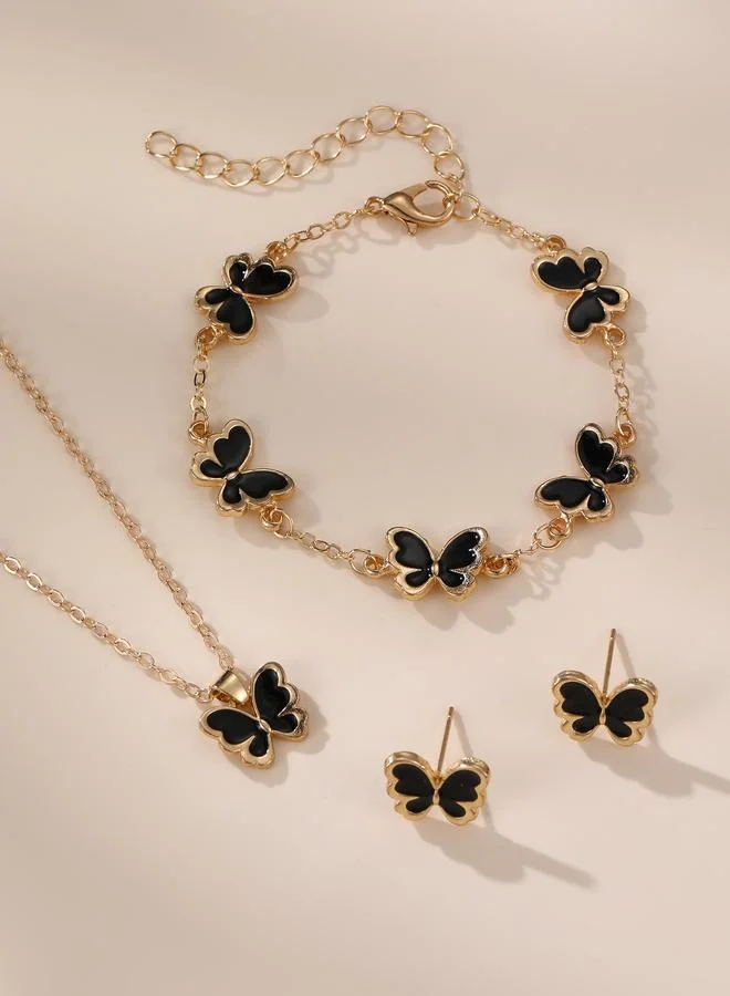 Take Two  Girls Black Butterfly Charm Necklace, Bracelet and Earring Set for Women | Best Price UAE