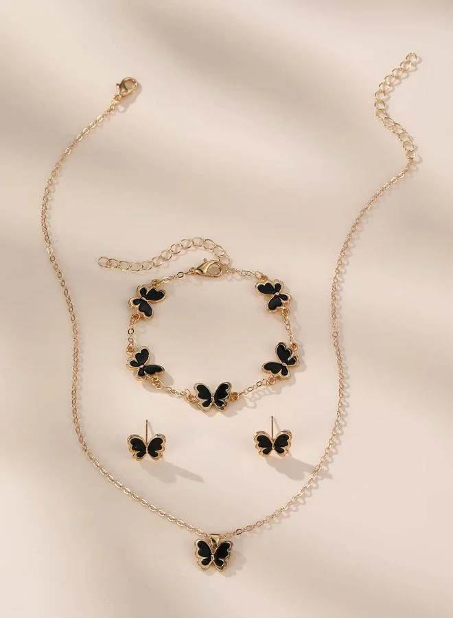 Take Two  Girls Black Butterfly Charm Necklace, Bracelet and Earring Set for Women | Best Price UAE