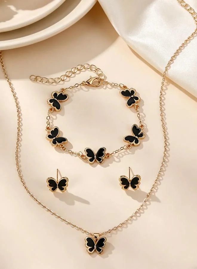 Take Two  Girls Black Butterfly Charm Necklace, Bracelet and Earring Set for Women | Best Price UAE