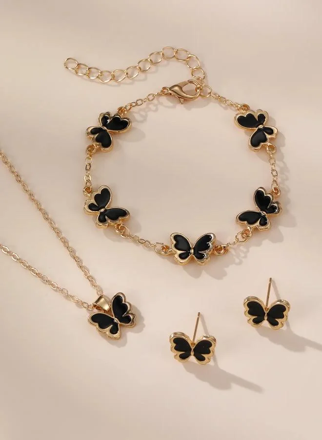 Take Two  Girls Black Butterfly Charm Necklace, Bracelet and Earring Set for Women | Best Price UAE