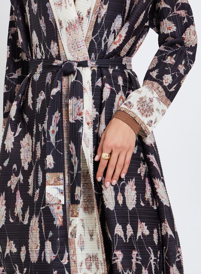 Take Two All-Over Printed Textured Pleated Long Sleeve Abaya - Image 4