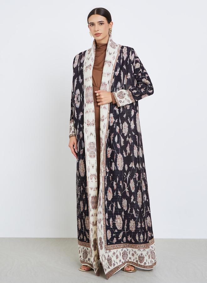 Take Two All-Over Printed Textured Pleated Long Sleeve Abaya - Image 1