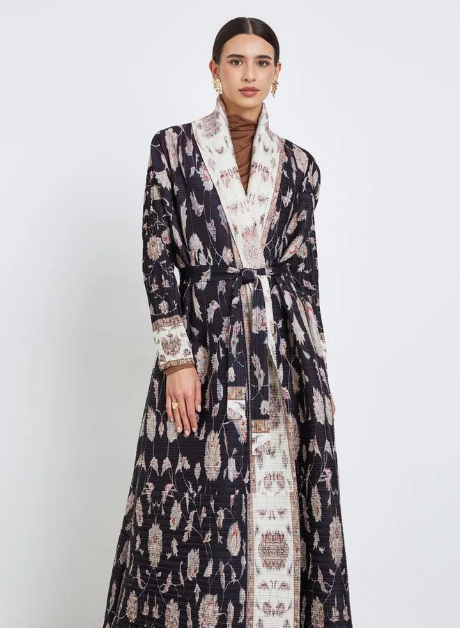 Take Two All-Over Printed Textured Pleated Long Sleeve Abaya