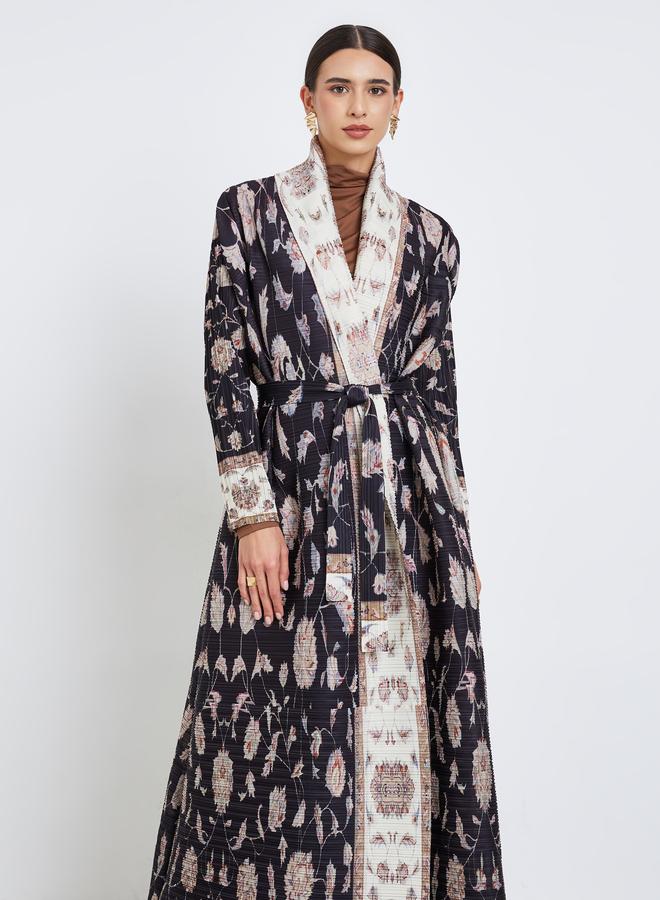 Take Two All-Over Printed Textured Pleated Long Sleeve Abaya - Image 3
