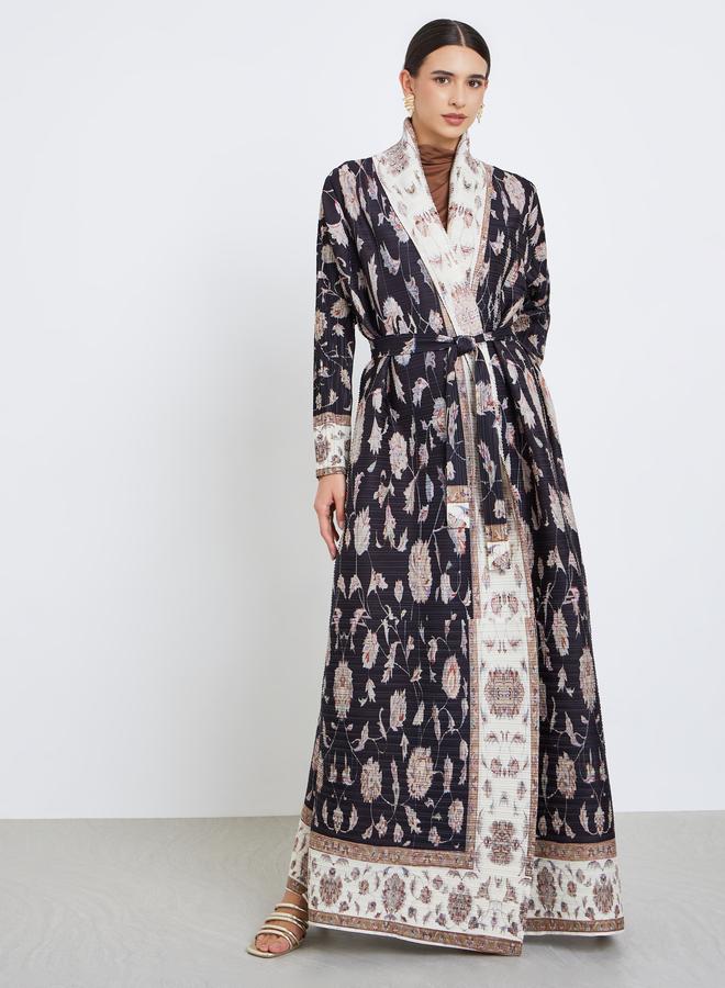 Take Two All-Over Printed Textured Pleated Long Sleeve Abaya - Image 2