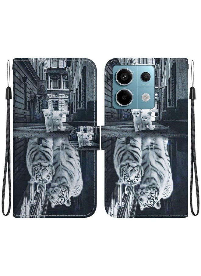 HuHa - Case Cover For Xiaomi Redmi Note 13 Pro 5G Crystal Texture Colored Drawing Leather Phone Case Cat Tiger Reflection - Image 1
