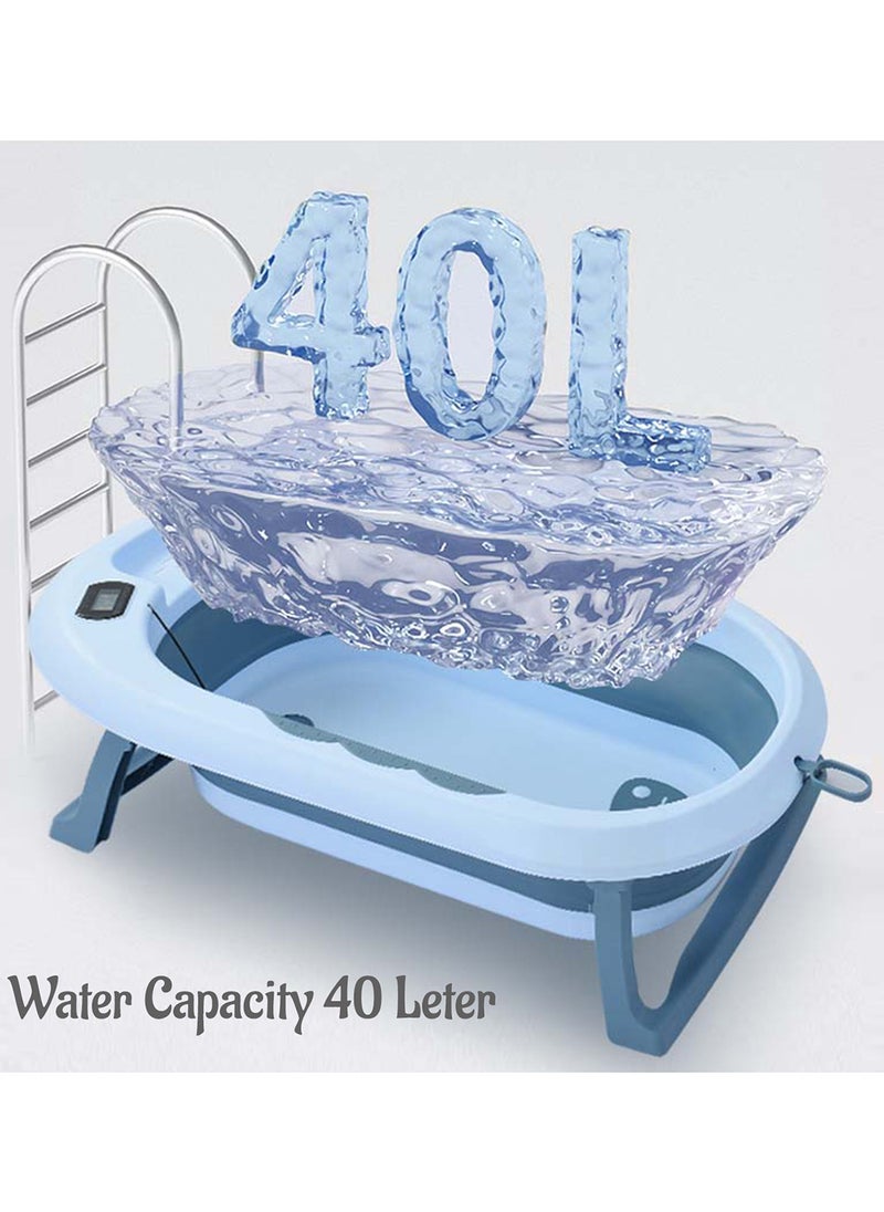Eazy Kids - Temperature Controlled Foldable Bathtub With Intelligent Temperature Monitoring Thermometer And Baby Head Shampoo Wash Rinse Mug - Blue - Image 1