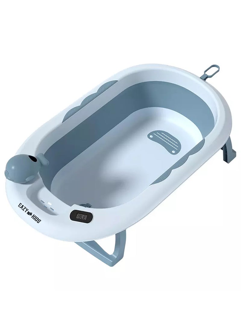 Eazy Kids - Temperature Controlled Foldable Bathtub With Intelligent Temperature Monitoring Thermometer And Baby Head Shampoo Wash Rinse Mug - Blue - Image 1