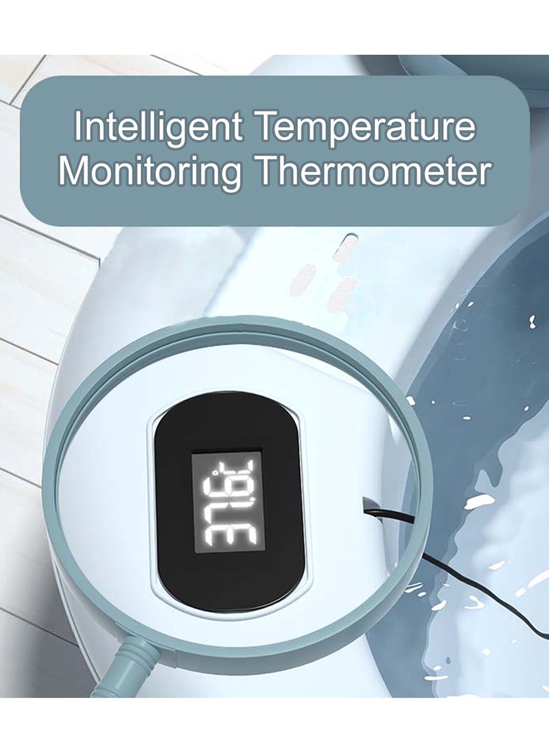 Eazy Kids - Temperature Controlled Foldable Bathtub With Intelligent Temperature Monitoring Thermometer And Baby Head Shampoo Wash Rinse Mug - Blue - Image 1
