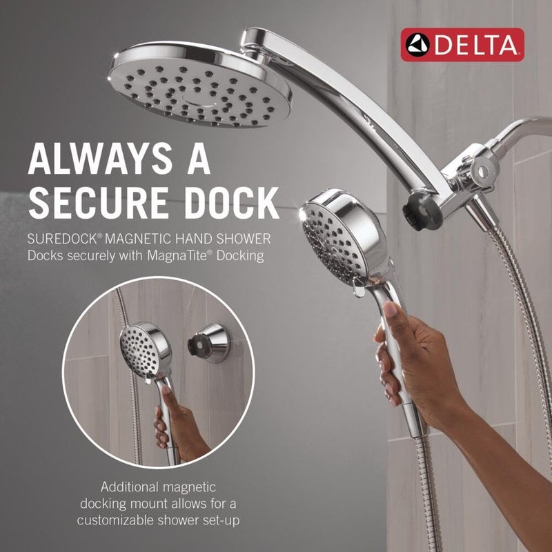 Delta 6-Setting PivotPro 3-in-1 Combination Shower Head with ProClean Spray, Chrome Round Shower Head Rainfall with Handheld Spray, 1.75 GPM, Chrome 75649 - Image 3