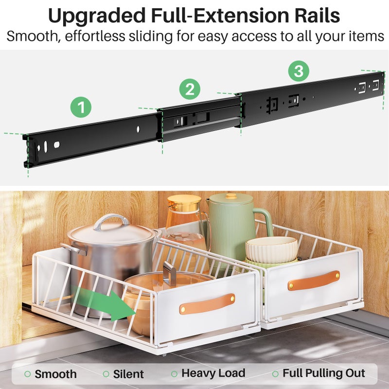 Kitstorack Pull out Cabinet Organizer,Heavy Duty Slide out Pantry Shelves Drawer Storage with Adhesive Nano Film,Sliding Mesh Cabinet Basket with Handle for Kitchen, Bathroom, Home, 13.8"W X 21"D X 6.2"H,White - Image 4