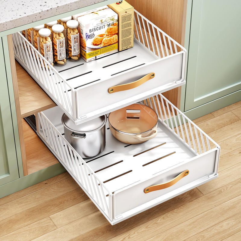 Kitstorack Pull out Cabinet Organizer,Heavy Duty Slide out Pantry Shelves Drawer Storage with Adhesive Nano Film,Sliding Mesh Cabinet Basket with Handle for Kitchen, Bathroom, Home, 13.8"W X 21"D X 6.2"H,White - Image 1