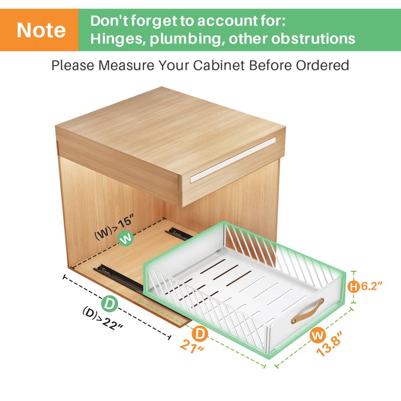 Kitstorack Pull out Cabinet Organizer,Heavy Duty Slide out Pantry Shelves Drawer Storage with Adhesive Nano Film,Sliding Mesh Cabinet Basket with Handle for Kitchen, Bathroom, Home, 13.8"W X 21"D X 6.2"H,White - Image 2