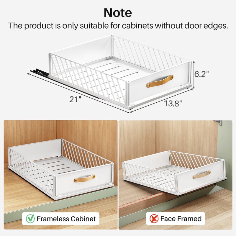 Kitstorack Pull out Cabinet Organizer,Heavy Duty Slide out Pantry Shelves Drawer Storage with Adhesive Nano Film,Sliding Mesh Cabinet Basket with Handle for Kitchen, Bathroom, Home, 13.8"W X 21"D X 6.2"H,White - Image 3