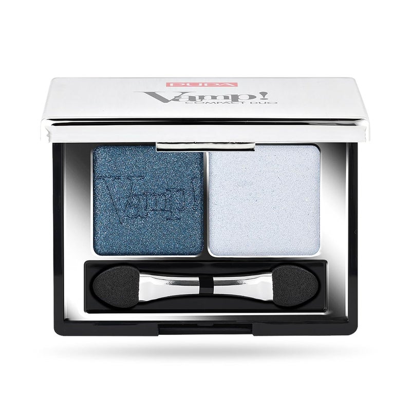 Pupa Milano Vamp! Eyeshadow Compact Duo 012 Magnetic Blue - Light, Smooth, Blendable, Cream Compact Shadow - Stunning, Colorful, Pigmented Shade - Paraben-Free Formula - 0.078 oz