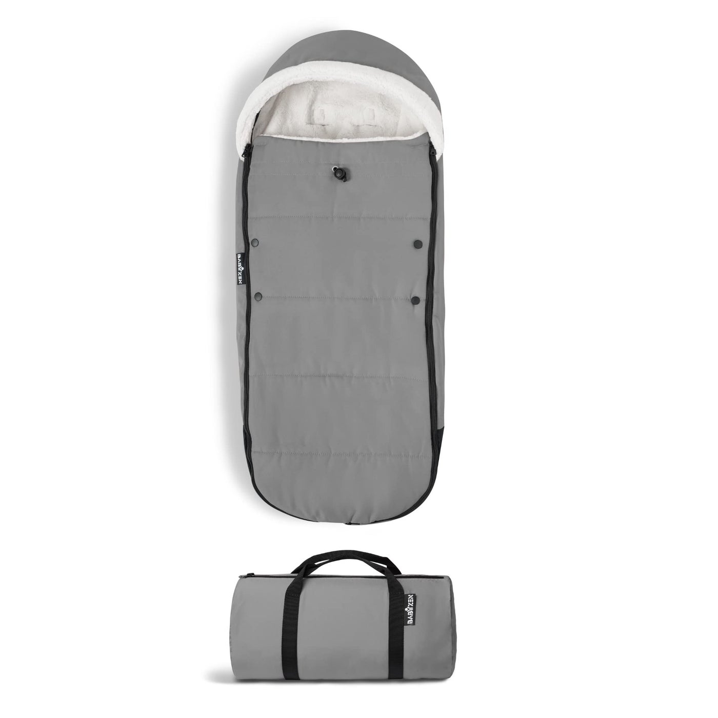 BABYZEN YOYO Footmuff, Grey - Sherpa Lining & Fleece Hood with Drawstring to Keep Baby Warm - Includes Carrying Bag - Machine Washable