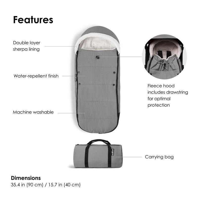 BABYZEN YOYO Footmuff, Grey - Sherpa Lining & Fleece Hood with Drawstring to Keep Baby Warm - Includes Carrying Bag - Machine Washable - Image 4
