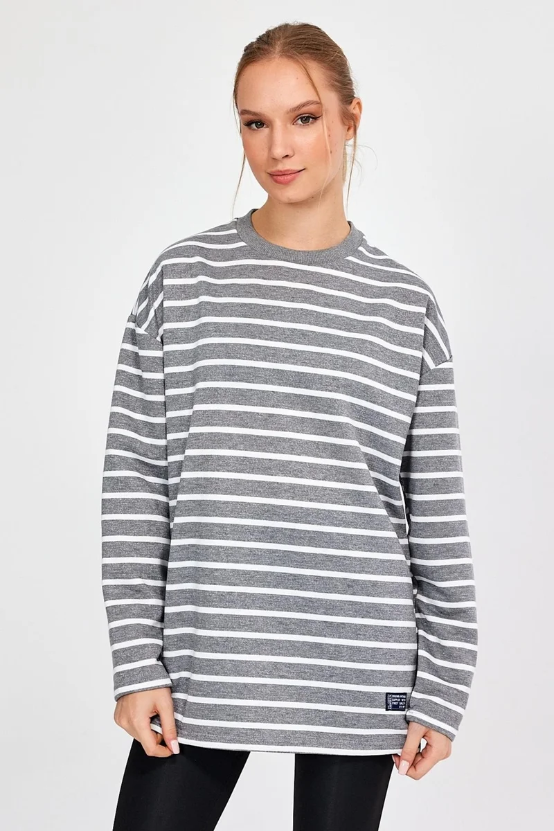 الكسندر جاردي Alexandergardı Striped Oversize Basic Sweatshirt (B23-00158)