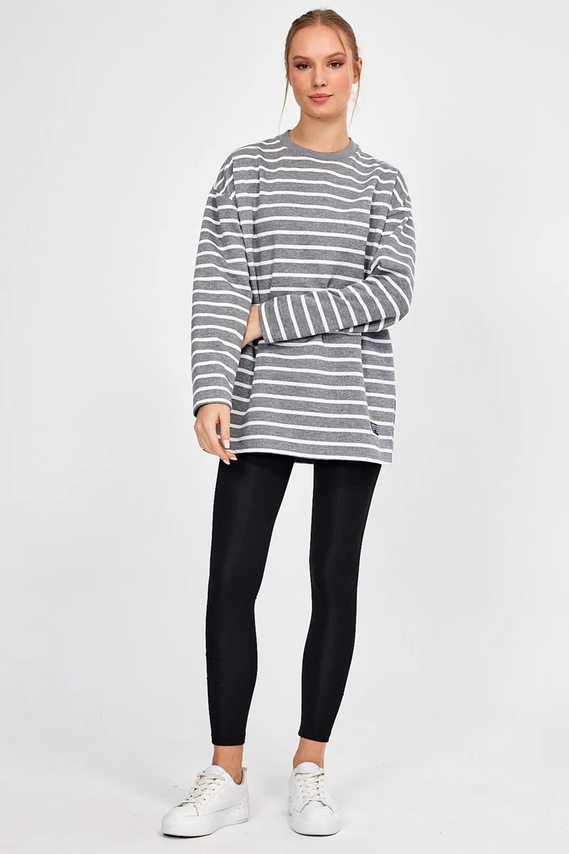 الكسندر جاردي Alexandergardı Striped Oversize Basic Sweatshirt (B23-00158)