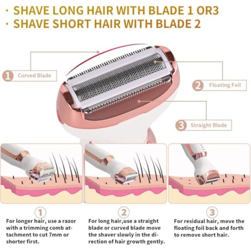 Bikini Trimmer for Women, 5 in 1 Electric Razors for Shaving, Waterproof Rechargeable Pubic Hair Trimmer with LED Display, White - Image 5