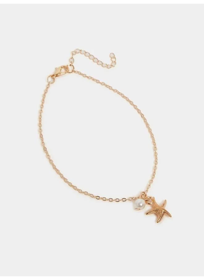 ستايلي Styli Starfish and Faux Pearl Charm anklet