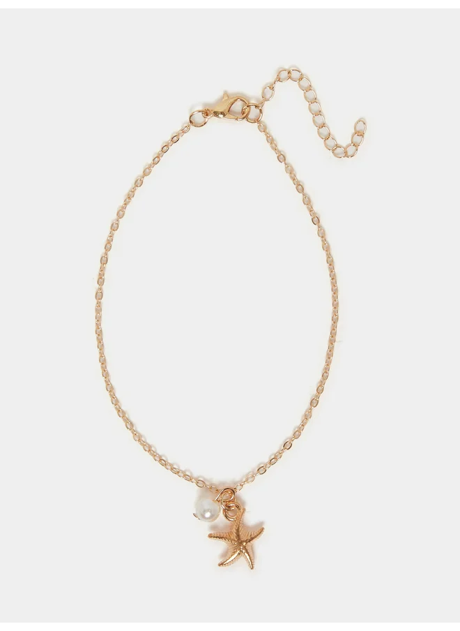 ستايلي Styli Starfish and Faux Pearl Charm anklet