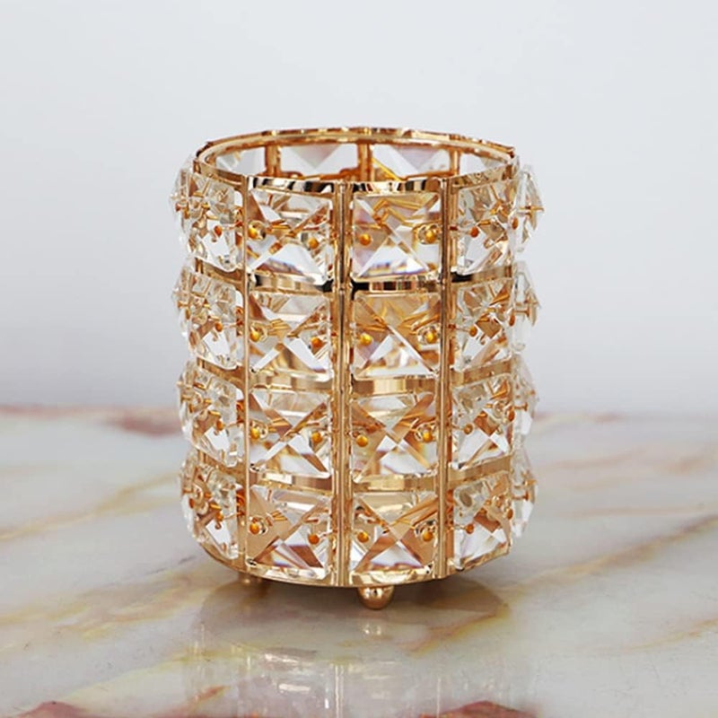 Gifticious Flower Pattern Makeup Brush Holder Organizer Crystal Cosmetic Cup Eyeliners Eyebrow Pencil Storage Box Container Vanity Decor Accessories (Gold) From Souq Masr