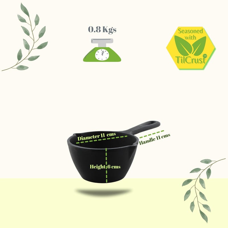 TRILONIUM Cast Iron Tadka Pan | Tempering Pan | Triple-Seasoned | Dia 11 cms | Depth 6 cms | Weight 800 GMS | Capacity 450ml - Image 2