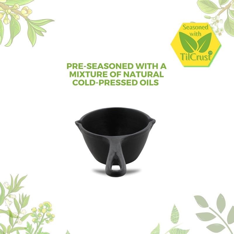 TRILONIUM Cast Iron Tadka Pan | Tempering Pan | Triple-Seasoned | Dia 11 cms | Depth 6 cms | Weight 800 GMS | Capacity 450ml - Image 4
