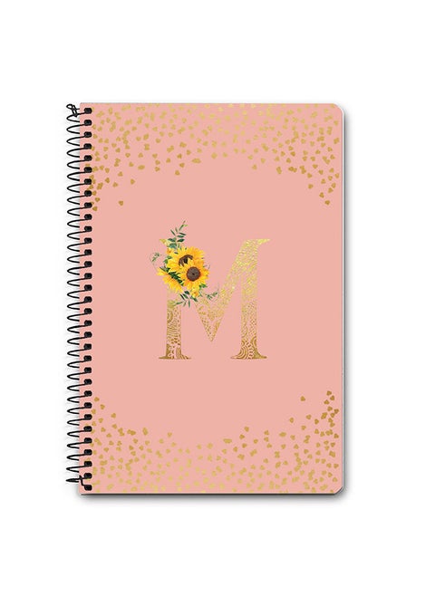 Designer A5 Spiral Notebook Memo Notepad Journal - Custom Monogram Initial Letter Mandala Floral Pattern Alphabet - M - Rose Pink