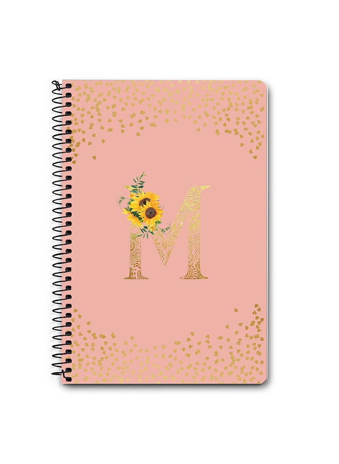 Designer A5 Spiral Notebook Memo Notepad Journal - Custom Monogram Initial Letter Mandala Floral Pattern Alphabet - M - Rose Pink