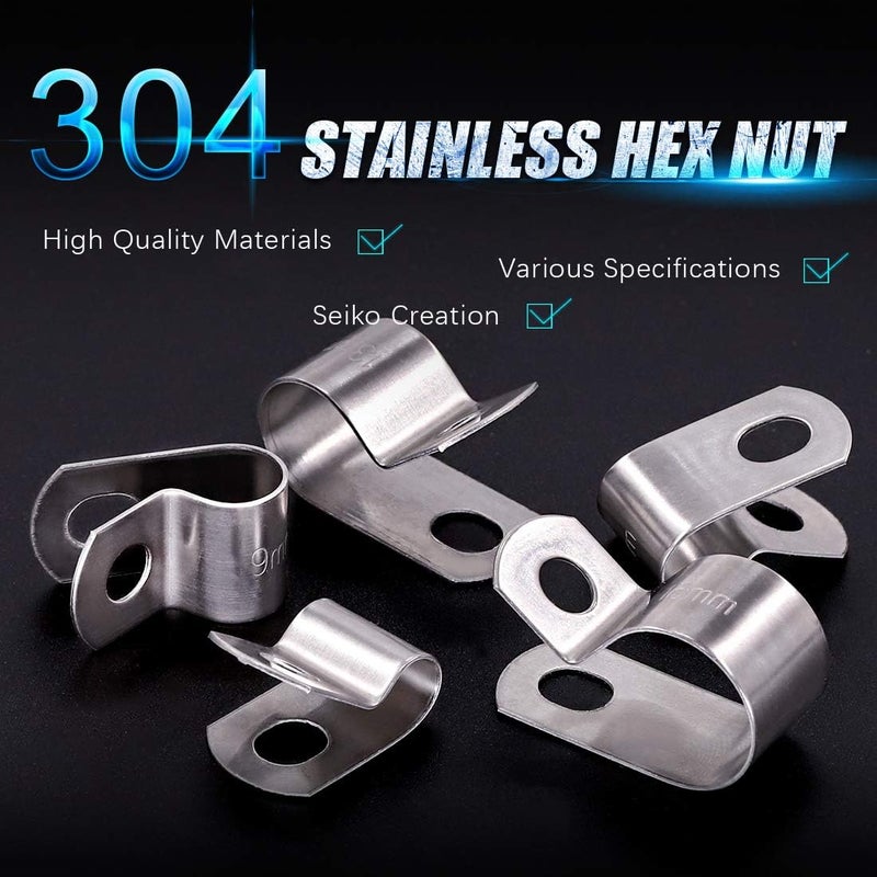 Glarks Cable Clamp Assortment Kit, 50Pcs 304 Stainless Steel 1/4'' 5/16'' 3/8'' 1/2'' 5/8'' Electrical Metal Clamp Set - Image 5