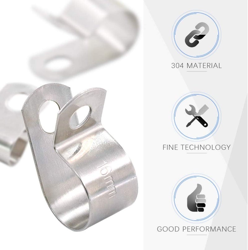 Glarks Cable Clamp Assortment Kit, 50Pcs 304 Stainless Steel 1/4'' 5/16'' 3/8'' 1/2'' 5/8'' Electrical Metal Clamp Set - Image 4