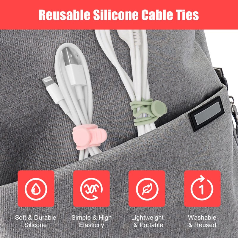 Catcan 24 Pcs Silicone Cable Ties  Catcan Reusable Cord Ties For Electrical Cords  Multipurpose Elastic Cord Organizer Straps For Bundling Fastening Charging Cords Earphone Cable (6 Colors) - Image 3