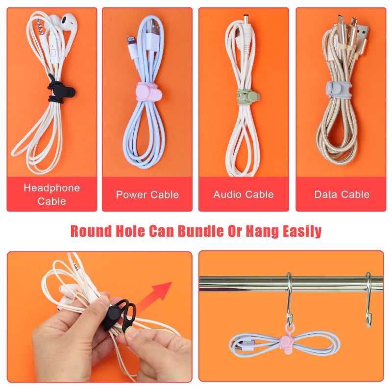 Catcan 24 Pcs Silicone Cable Ties  Catcan Reusable Cord Ties For Electrical Cords  Multipurpose Elastic Cord Organizer Straps For Bundling Fastening Charging Cords Earphone Cable (6 Colors) - Image 4