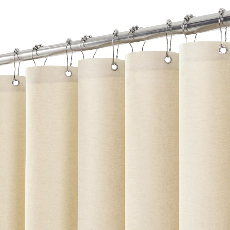 Shower Curtain for Bathroom with Metal Hooks Linen Fabric Shower Curtain Heavy Duty Bath Curtain for Wet Room Bathtub Shower Stall Hotel Quality Weighted Hem Waterproof  182 x 182cm Beige