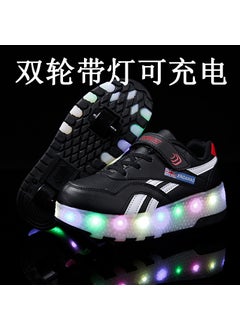 Generic Kids Double Wheel USB Charging Circular Roller Skates LED Colorful Lights Smooth Wheel Boys Girls Roller Skates Wholesale B78 black 