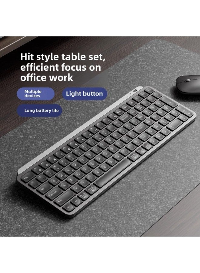 Mute Wireless Bluetooth Keyboard Mouse Mouse Suit Desktop Laptop Business Office Rechargeable Metallic Paint-Color:Gray Black - Image 2