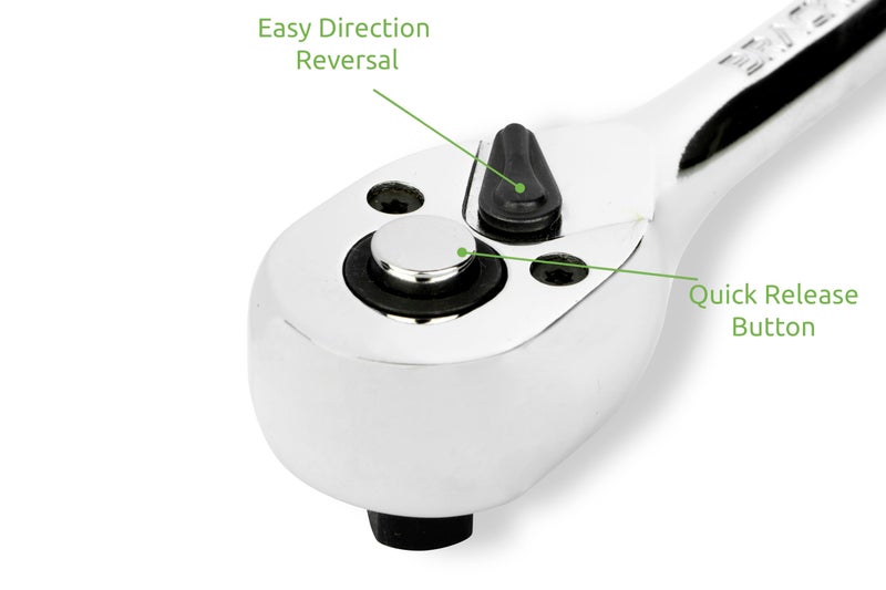 brackit Premium 20-Piece Heavy Duty Socket Set with Reversible Ratchet Handle, and Extension Bar - Professional Grade Automotive and DIY Tool Kit, Socket Wrench Set, Quick-Release Button - Image 2