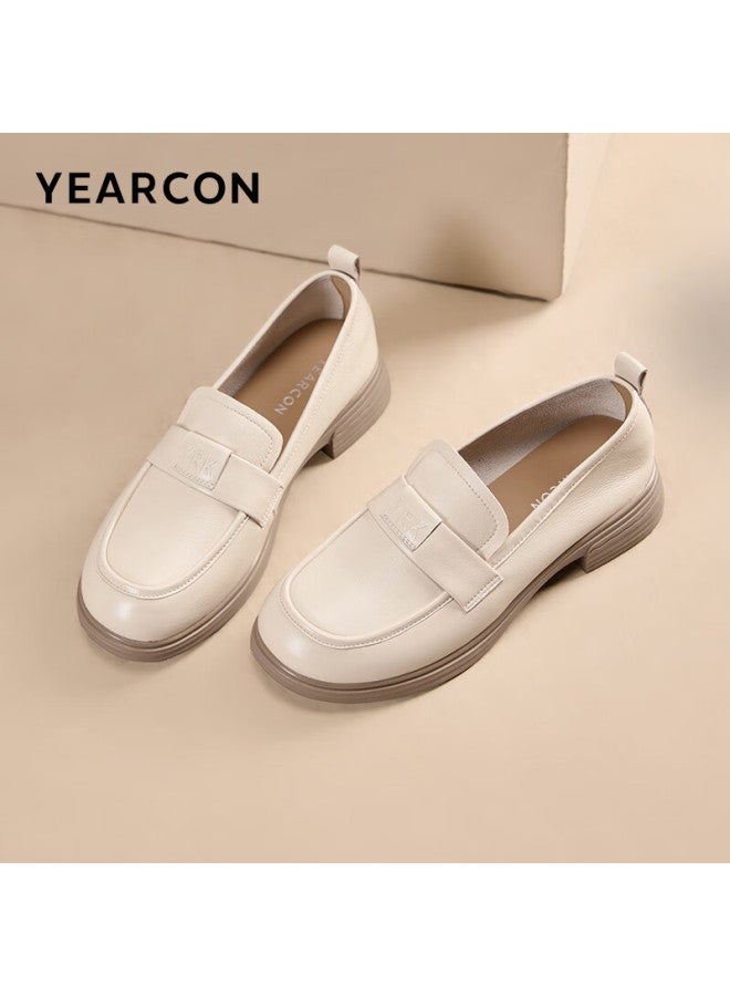 YEARCON Eierkang Women's Sheepskin Comfortable Soft Sole Loafers Versatile Height-increasing Small Leather Shoes 26411w Beige Size 36 - Image 1