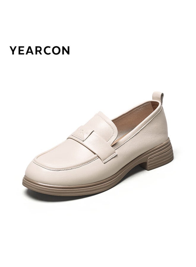 YEARCON Eierkang Women's Sheepskin Comfortable Soft Sole Loafers Versatile Height-increasing Small Leather Shoes 26411w Beige Size 36 - Image 2