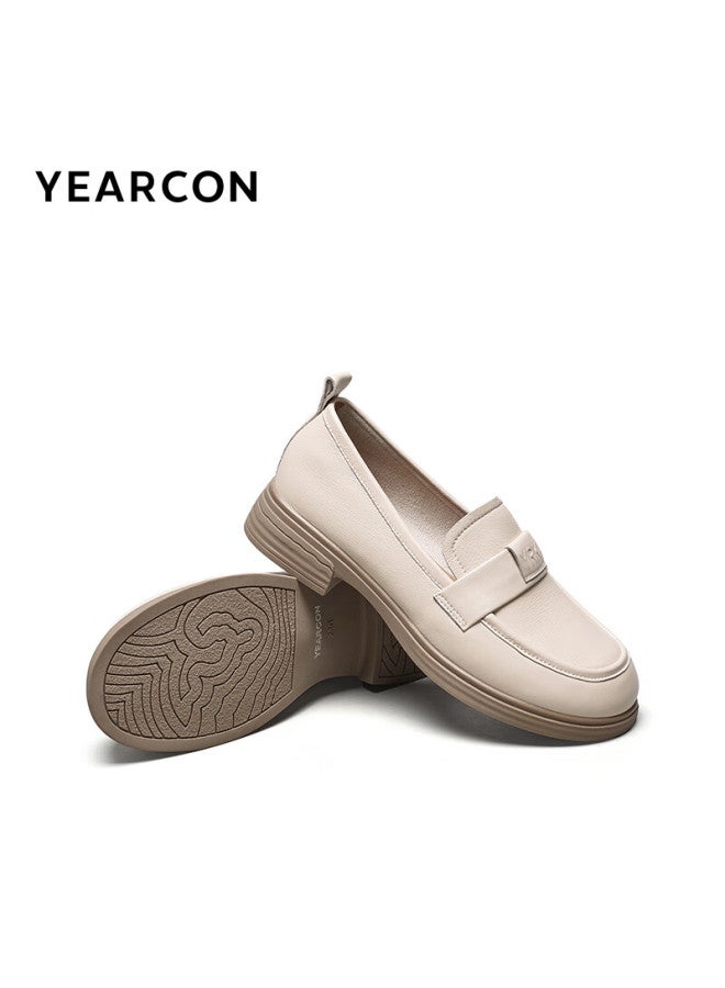 YEARCON Eierkang Women's Sheepskin Comfortable Soft Sole Loafers Versatile Height-increasing Small Leather Shoes 26411w Beige Size 36 - Image 3
