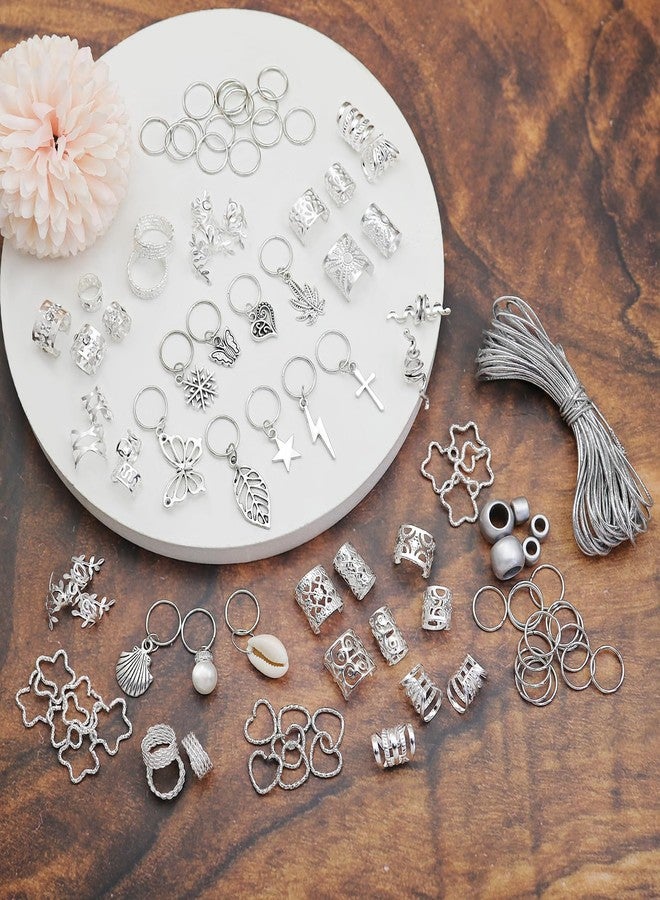 Fscwlmon 309Pcs Hair Jewelry for Women Braids,Hair Loc Cuff Coils Rings for Dreadlock Accessories,Locs Hair Tube Beads Decorations,Braid Clips Hair Charms Braids Accessories Silvery - Image 4