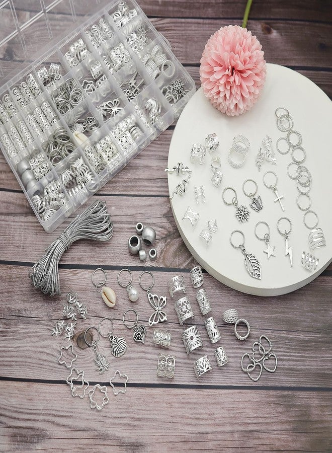 Fscwlmon 309Pcs Hair Jewelry for Women Braids,Hair Loc Cuff Coils Rings for Dreadlock Accessories,Locs Hair Tube Beads Decorations,Braid Clips Hair Charms Braids Accessories Silvery - Image 3